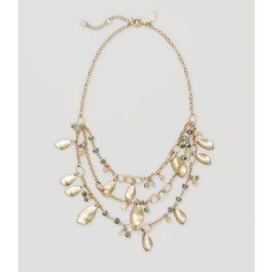 Ann taylor Loft 4 Layer Antique gold Leaf Blue Pearl Necklace NWT 39